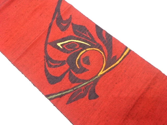 手織り紬　花唐草模様織り出し名古屋帯